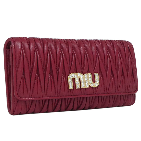 Miu Miu Matelasse Crystal Wallet Ruby Red Sheep Leather - Picture 2 of 7